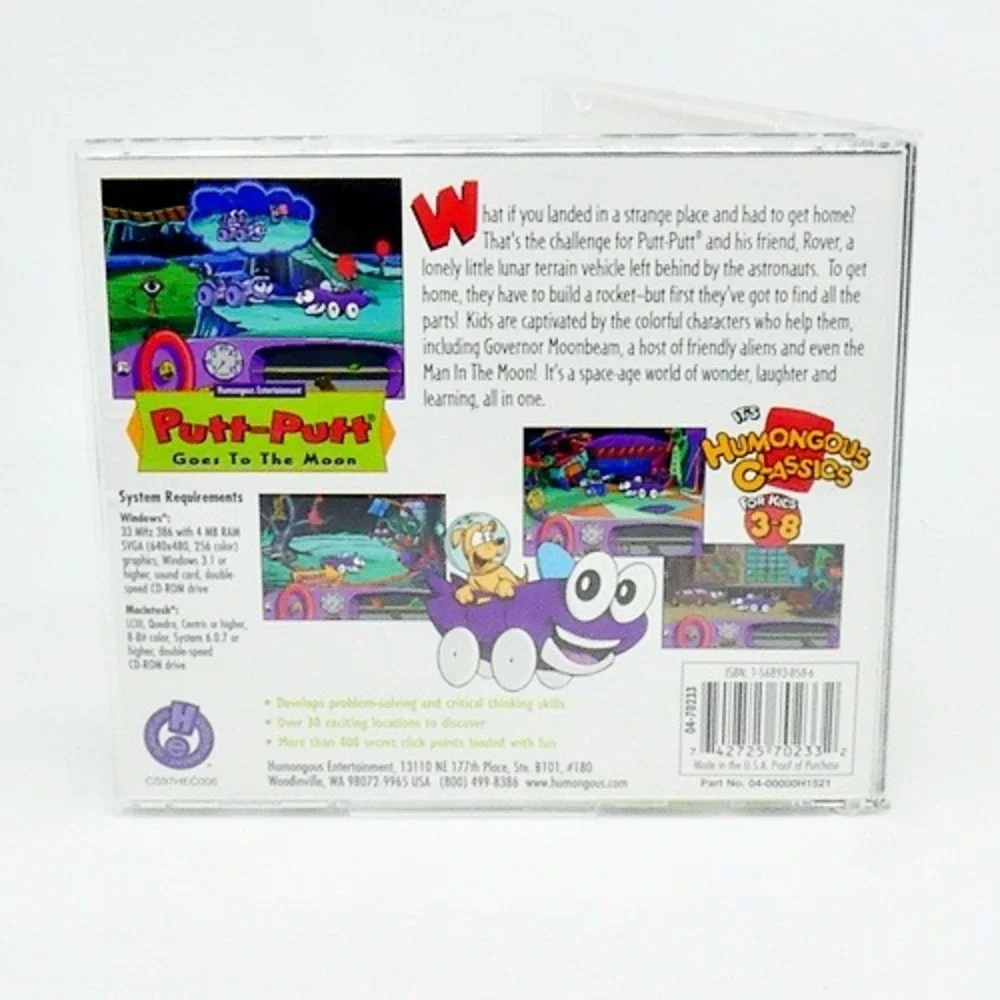 Putt Putt Goes To The Moon PC CD Rom Game Rare Pixel Art 1993 Vintage Good Cond